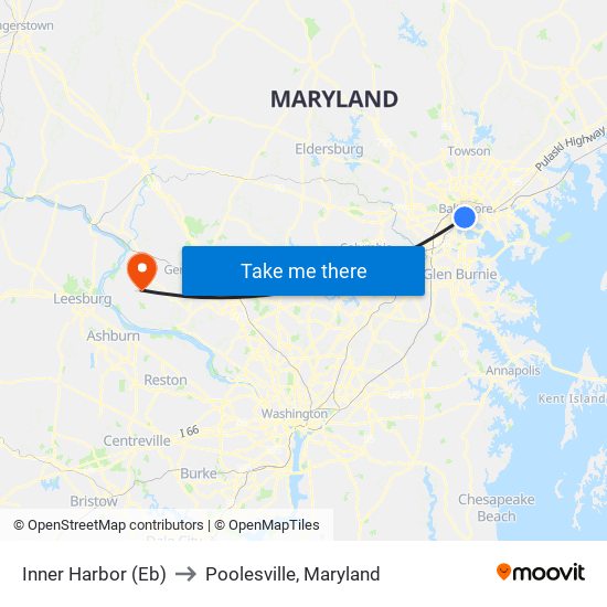 Inner Harbor (Eb) to Poolesville, Maryland map