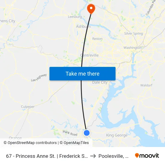 67 - Princess Anne St. | Frederick St. (Train Station) to Poolesville, Maryland map