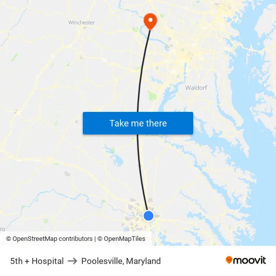 5th + Hospital to Poolesville, Maryland map