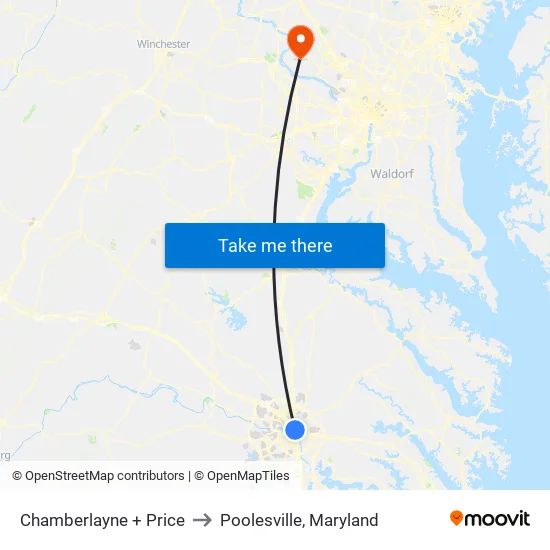 Chamberlayne + Price to Poolesville, Maryland map
