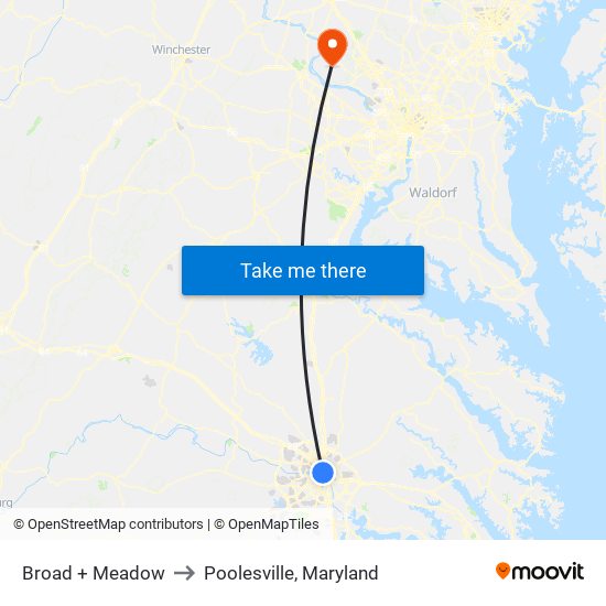 Broad + Meadow to Poolesville, Maryland map