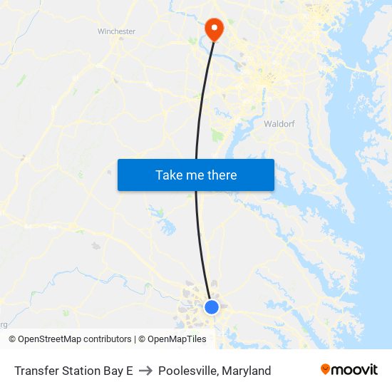 Transfer Station Bay E to Poolesville, Maryland map