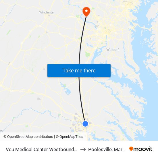 Vcu Medical Center Westbound Station to Poolesville, Maryland map