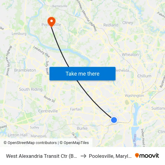 West Alexandria Transit Ctr (Bay A) to Poolesville, Maryland map