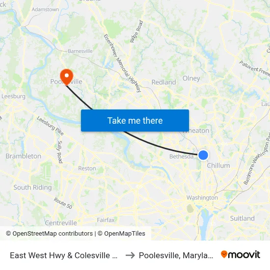 East West Hwy & Colesville Rd to Poolesville, Maryland map