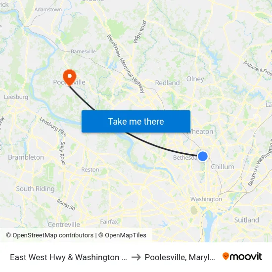 East West Hwy & Washington Ave to Poolesville, Maryland map