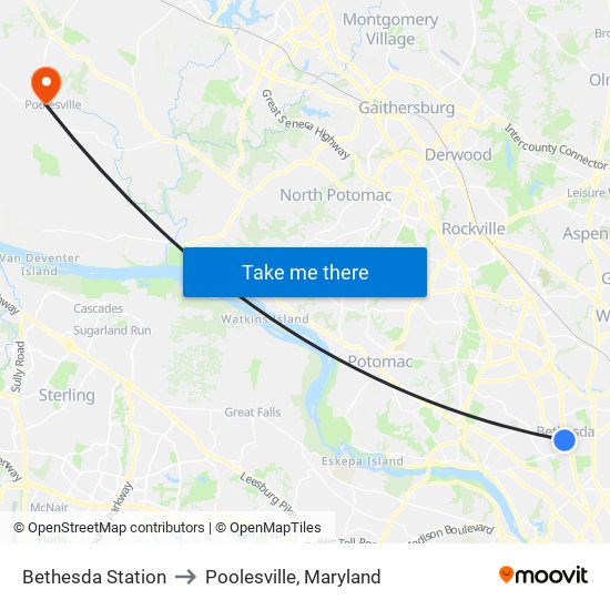 Bethesda Station to Poolesville, Maryland map