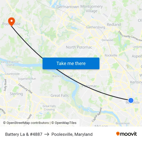 Battery La & #4887 to Poolesville, Maryland map