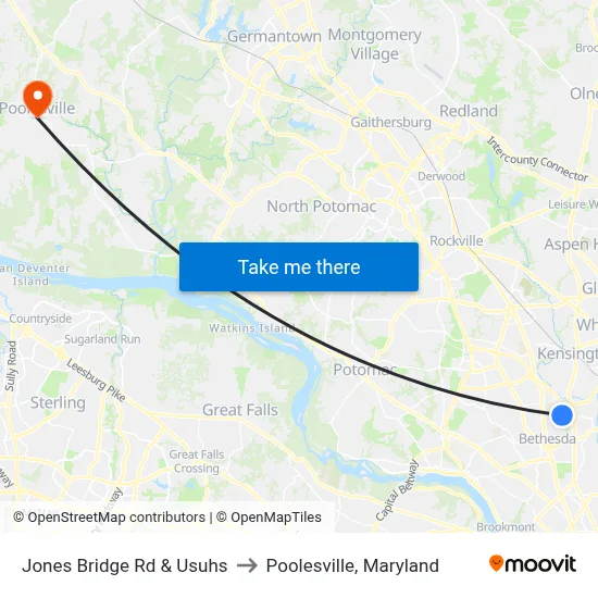 Jones Bridge Rd & Usuhs to Poolesville, Maryland map