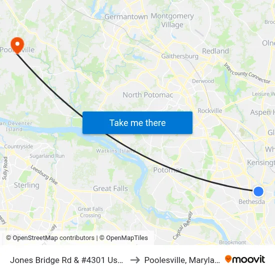 Jones Bridge Rd & #4301 Usuhs to Poolesville, Maryland map