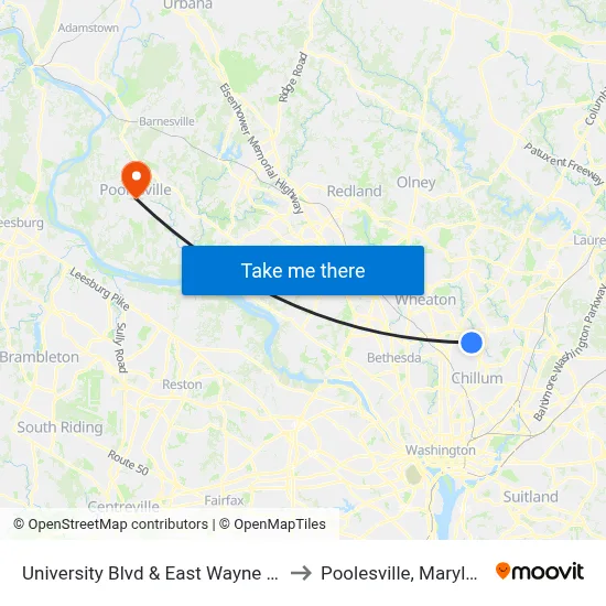 University Blvd & East Wayne Ave to Poolesville, Maryland map