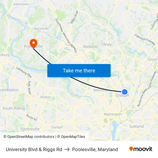 University Blvd & Riggs Rd to Poolesville, Maryland map