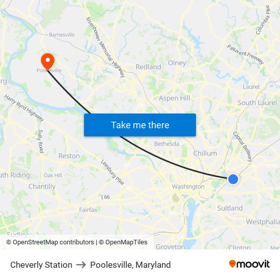Cheverly Station to Poolesville, Maryland map