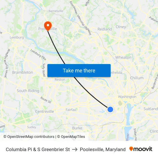 Columbia Pi & S Greenbrier St to Poolesville, Maryland map