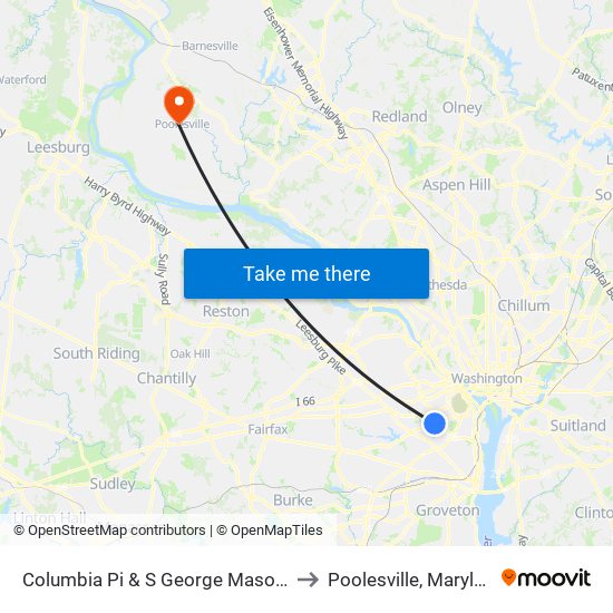 Columbia Pi & S George Mason Dr to Poolesville, Maryland map