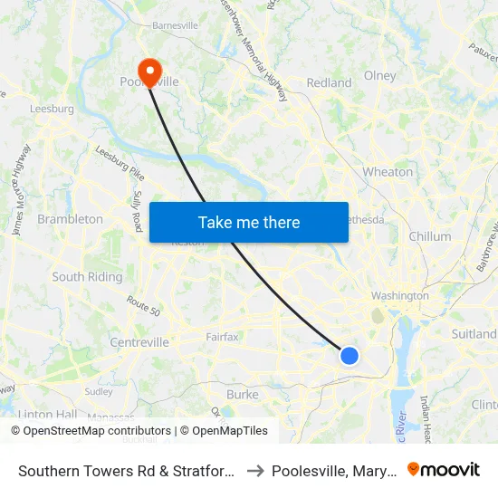 Southern Towers Rd & Stratford Bldg to Poolesville, Maryland map