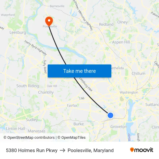 5380 Holmes Run Pkwy to Poolesville, Maryland map