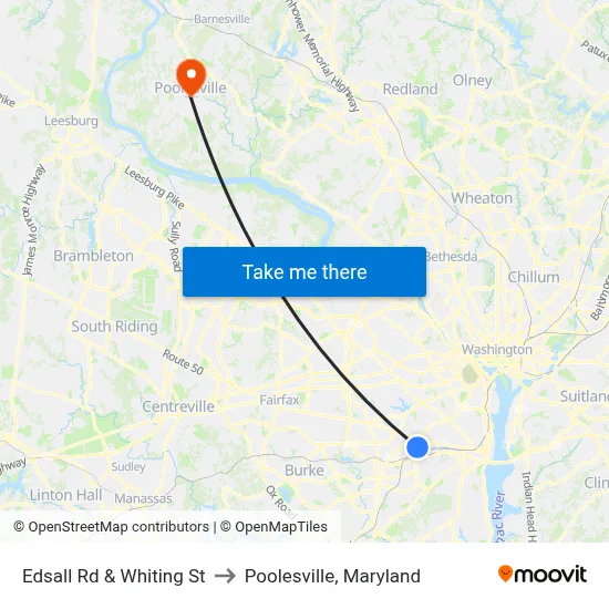 Edsall Rd & Whiting St to Poolesville, Maryland map