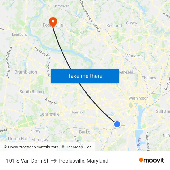 101 S Van Dorn St to Poolesville, Maryland map