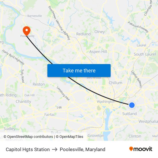 Capitol Hgts Station to Poolesville, Maryland map