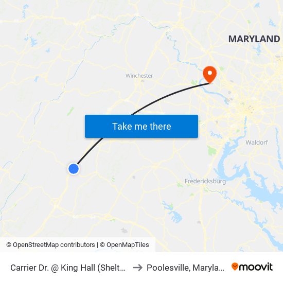 Carrier Dr. @ King Hall (Shelter) to Poolesville, Maryland map