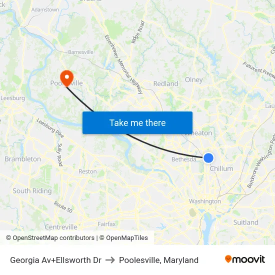 Georgia Av+Ellsworth Dr to Poolesville, Maryland map