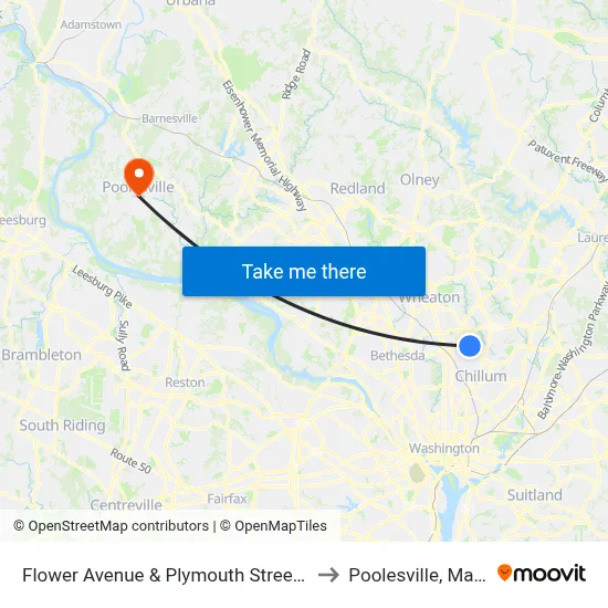 Flower Avenue & Plymouth Street (Inbound) to Poolesville, Maryland map