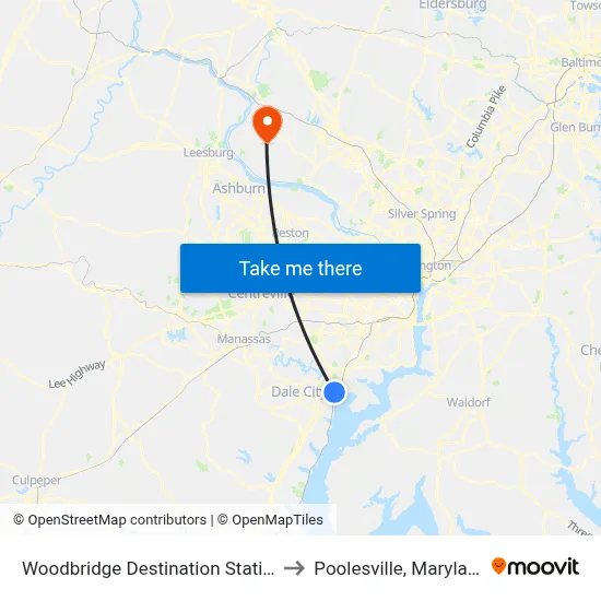 Woodbridge Destination Station to Poolesville, Maryland map
