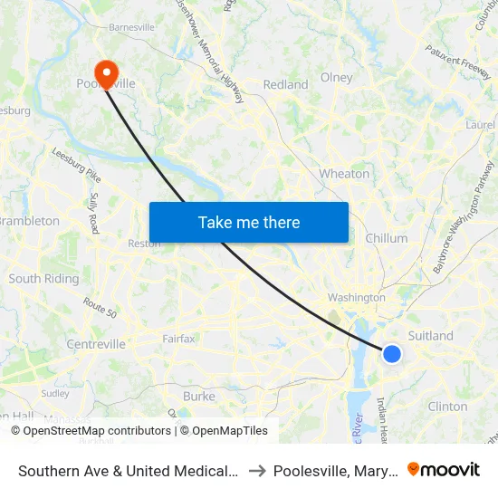 Southern Ave & United Medical Cente to Poolesville, Maryland map