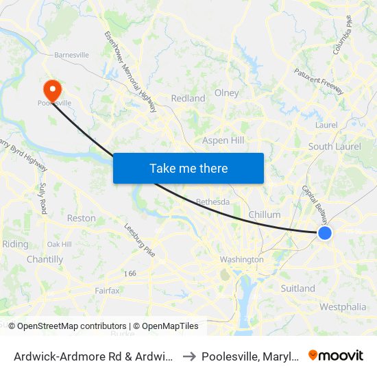 Ardwick-Ardmore Rd & Ardwick Pl to Poolesville, Maryland map