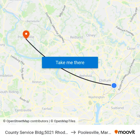 County Service Bldg;5021 Rhode Island to Poolesville, Maryland map