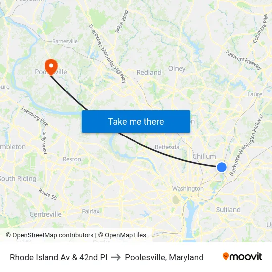 Rhode Island Av & 42nd Pl to Poolesville, Maryland map