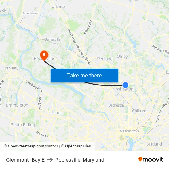 Glenmont+Bay E to Poolesville, Maryland map