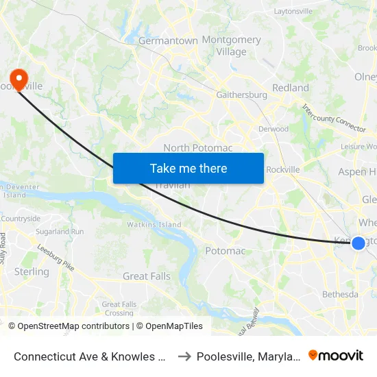 Connecticut Ave & Knowles Ave to Poolesville, Maryland map