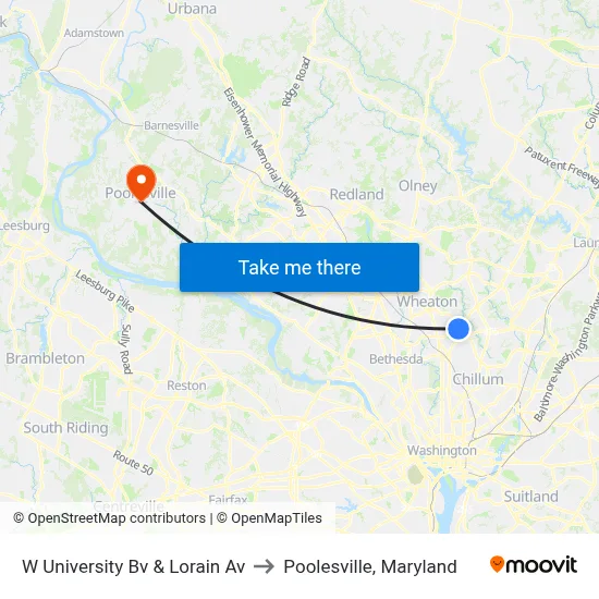 W University Bv & Lorain Av to Poolesville, Maryland map
