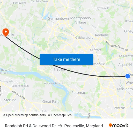 Randolph Rd & Dalewood Dr to Poolesville, Maryland map