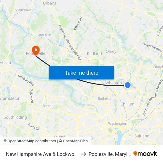 New Hampshire Ave & Lockwood Dr to Poolesville, Maryland map