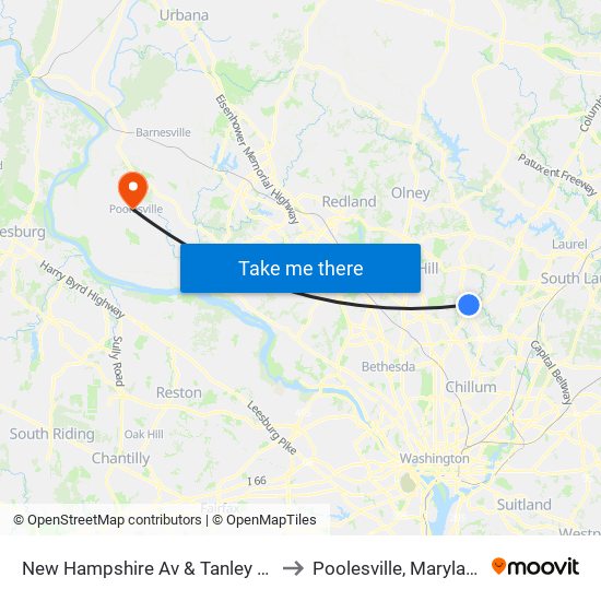 New Hampshire Av & Tanley Rd to Poolesville, Maryland map