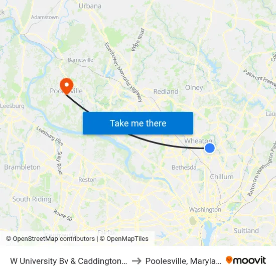 W University Bv & Caddington Av to Poolesville, Maryland map