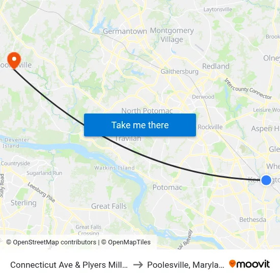 Connecticut Ave & Plyers Mill Rd to Poolesville, Maryland map