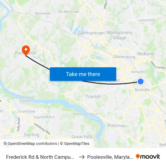 Frederick Rd & North Campus Dr to Poolesville, Maryland map
