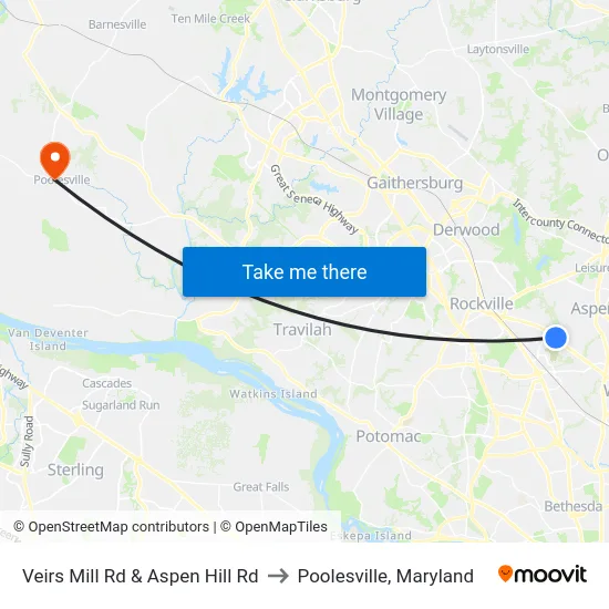 Veirs Mill Rd & Aspen Hill Rd to Poolesville, Maryland map
