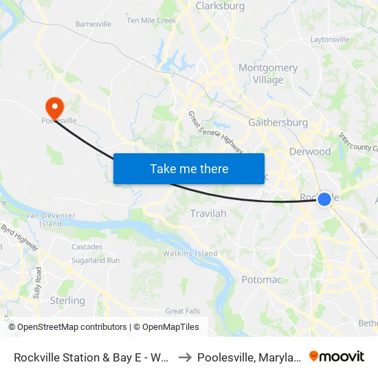 Rockville Station & Bay E - West to Poolesville, Maryland map