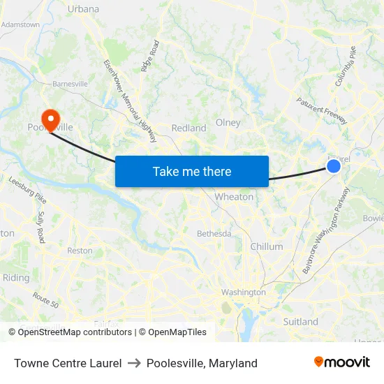 Towne Centre Laurel to Poolesville, Maryland map