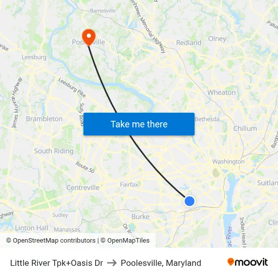 Little River Tpk+Oasis Dr to Poolesville, Maryland map
