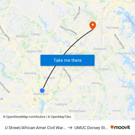 U Street/African-Amer Civil  War Memorial/ Cardozo to UMUC Dorsey Station Center map