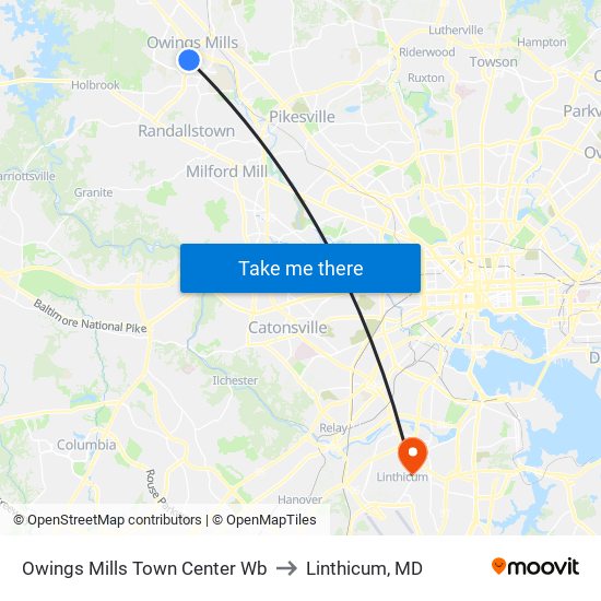 Owings Mills Town Center Wb to Linthicum, MD map