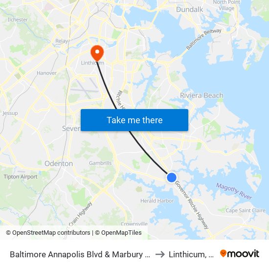 Baltimore Annapolis Blvd & Marbury Rd Sb to Linthicum, MD map