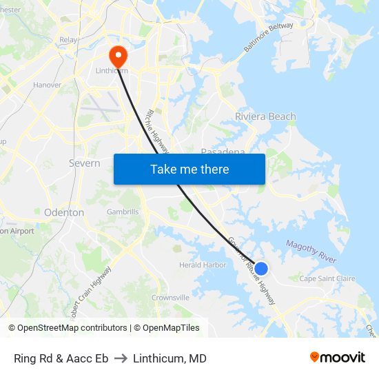 Ring Rd & Aacc Eb to Linthicum, MD map