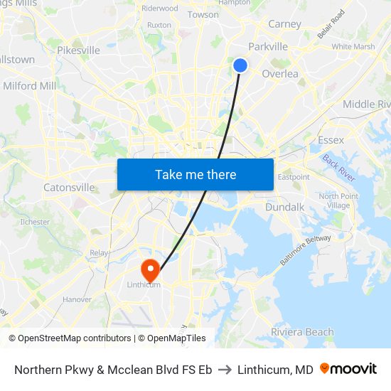 Northern Pkwy & Mcclean Blvd FS Eb to Linthicum, MD map